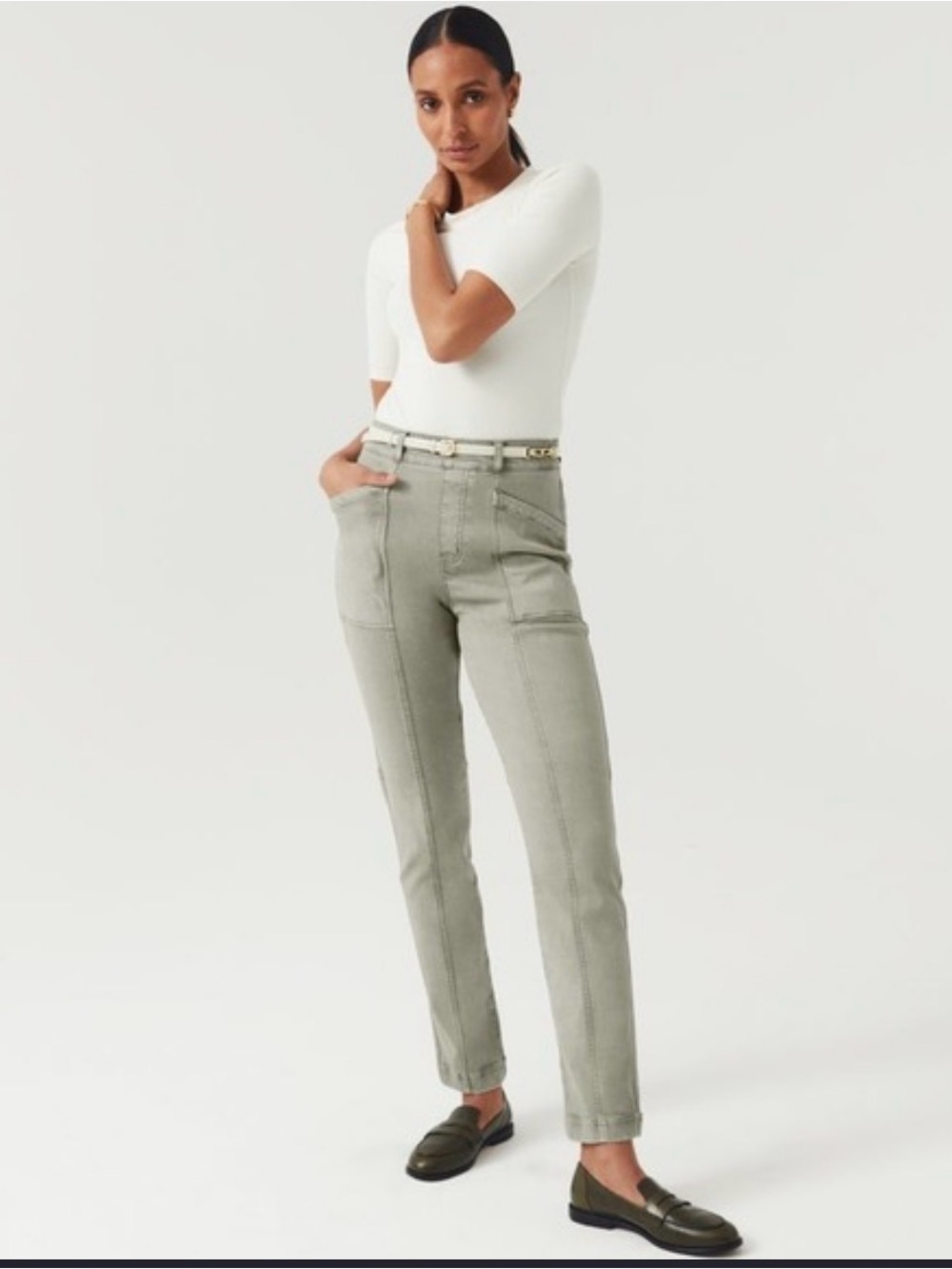 Spanx Twill Straight Leg Pants in Light Olive - Women
